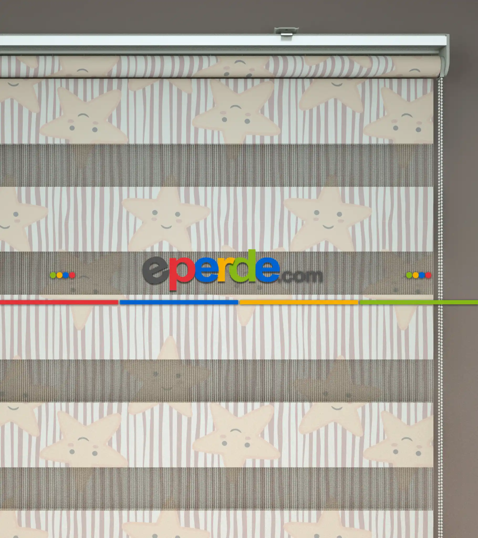 Yıldız Desenli Baskılı Zebra Perde- Çok Renkli