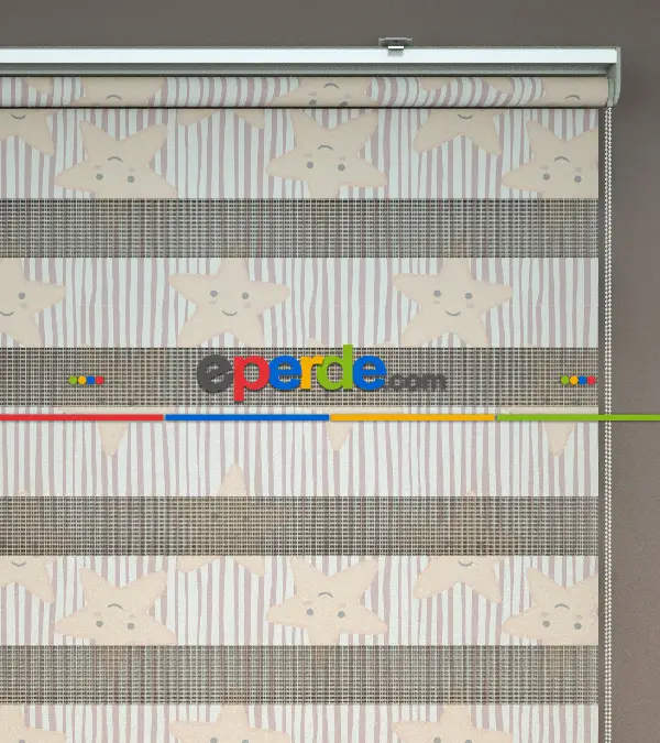 Yıldız Desenli Baskılı Zebra Perde- Çok Renkli