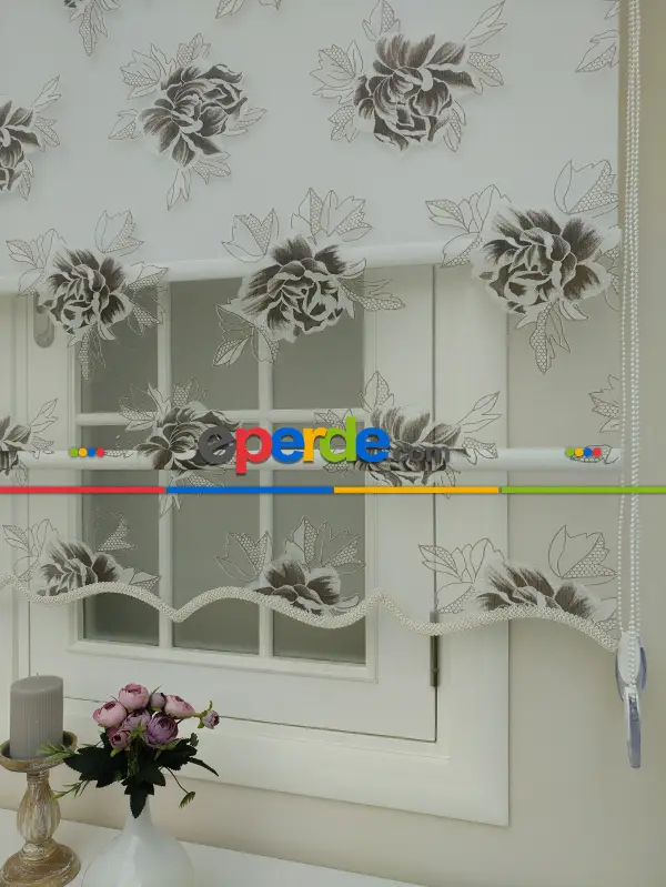 Mutfak Tül Stor Perde - Çiftli Sistem- Kahverengi