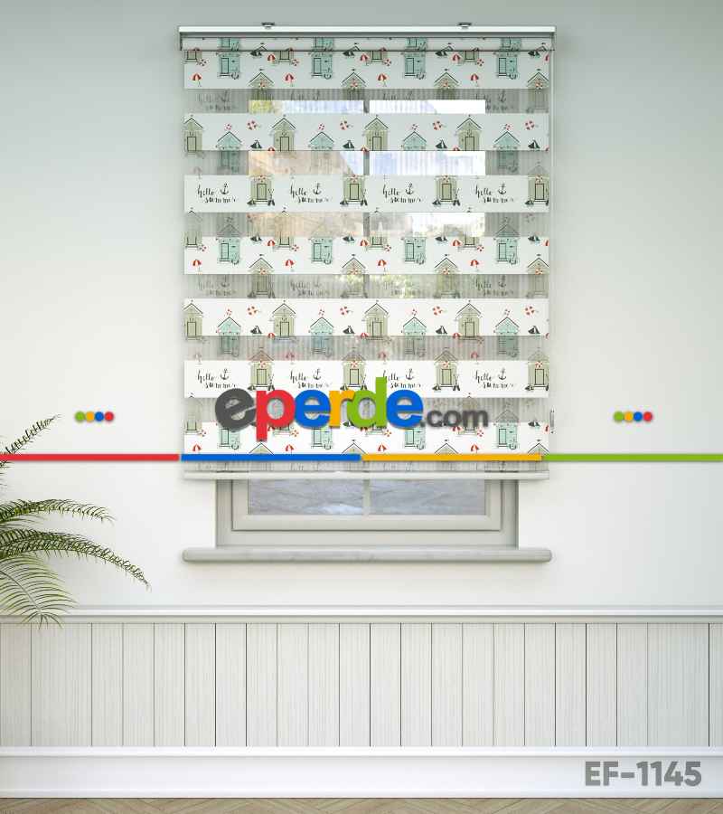 Bekçi Klübesi Baskılı Zebra Perde- Kırmızı-beyaz-turkuaz-turkuaz