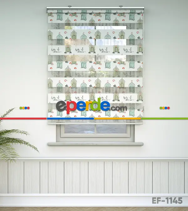 Bebek Odası Zebra Perde - Bekçi Klübesi Baskılı Zebra Perde- Kırmızı-Beyaz-Turkuaz-Turkuaz