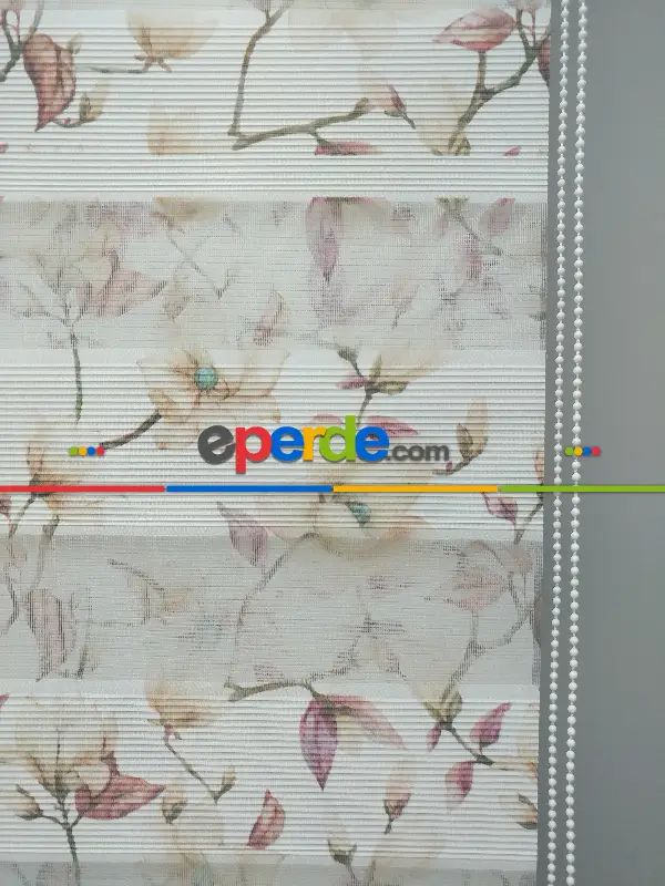 Salon Zebra Perde - 2021 Sezonu - Zebra Perde - Dijital Baskılı Çiçek Desenli Zebra Perde- Bej