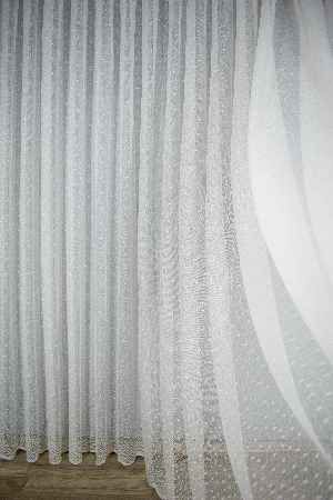 Puantiyeli Örme Tül Perde- Ekru