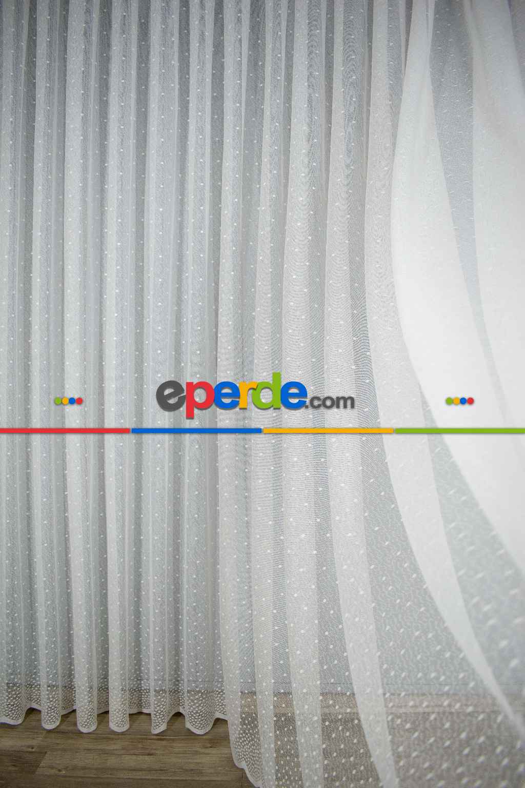 Puantiyeli Örme Tül Perde- Ekru