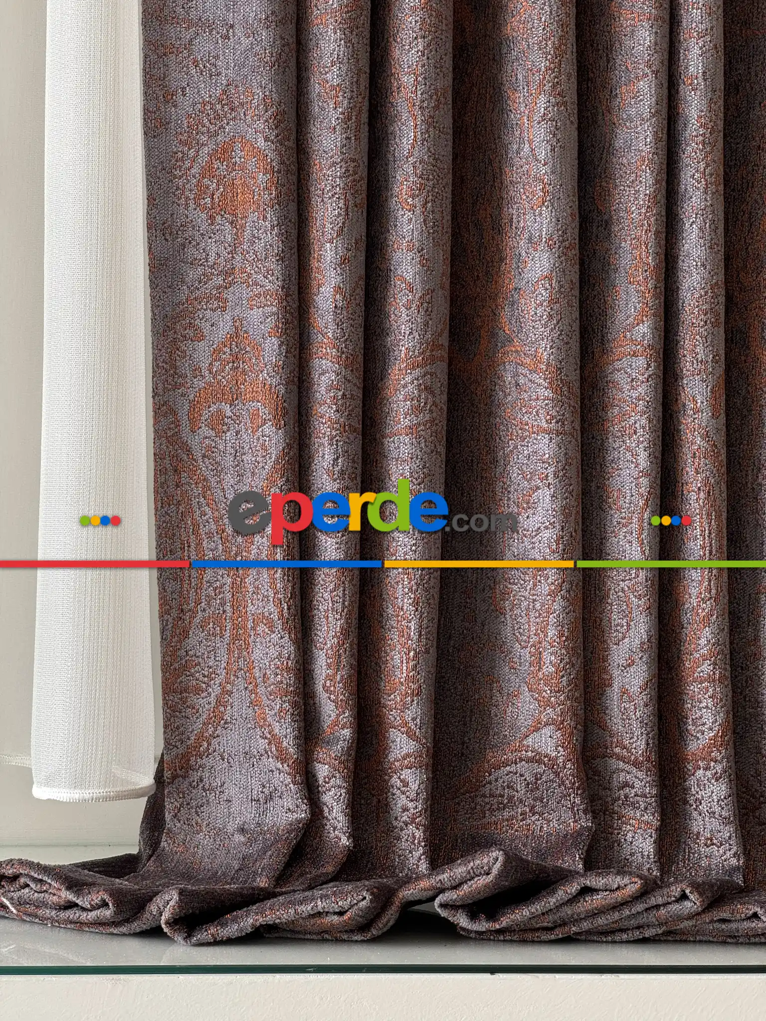 Salon - Mürdüm Kiremit Jakar Dokuma Fon Perde, Premium Seri Ağır Gramajlı