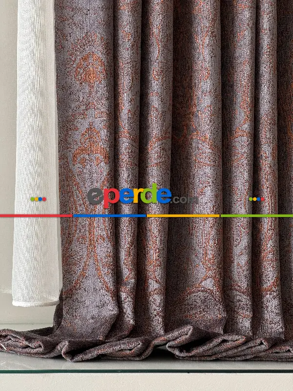 Yatak Odası - Mürdüm Kiremit Jakar Dokuma Fon Perde, Premium Seri Ağır Gramajlı