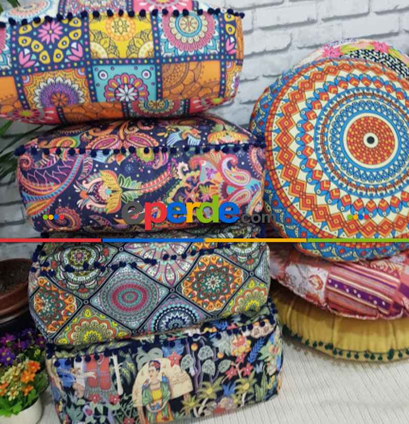 Etnik Boho Stil Minderler İçi Dolu- Çok Renkli