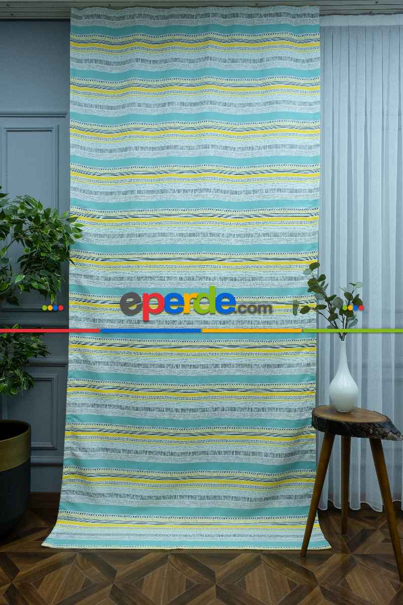 Popart Desenli Fon Perde Evm353-1 Kumaşı Kalındır Duck Bezi Değildir- Siyah-Mavi-Sarı-Beyaz