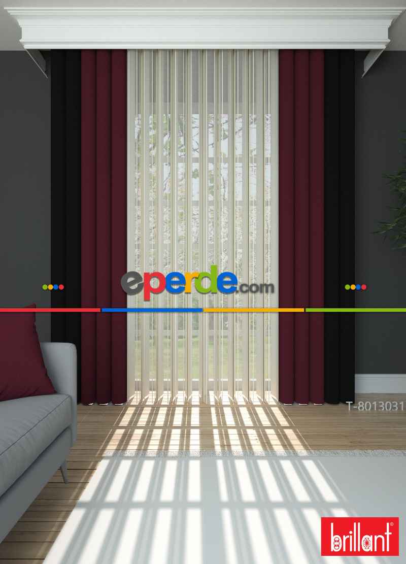 Brillant Akıllı Tül Siyah-koyu Kırmızı Perde Tül Dikey Zebra Perde Düz 1. Kalite