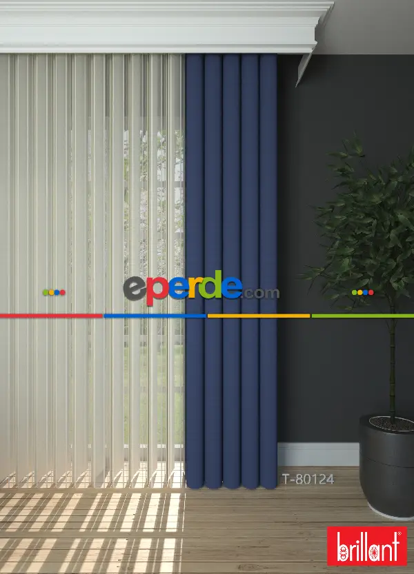 Brillant Akıllı Tül Perde Koyu Mavi Renkli Tül Dikey Zebra Perde Düz 1. Kalite
