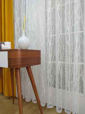 Ağaç Dalları Desenli Tül Perde- Ekru