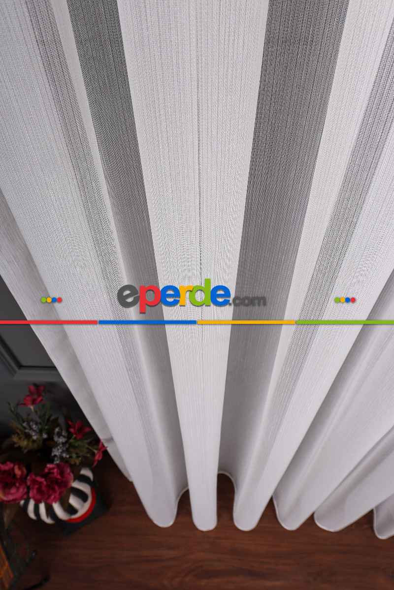 Mutfak Tül Gümüş Simli Bambu Keten Tül Perde Akdz 1047