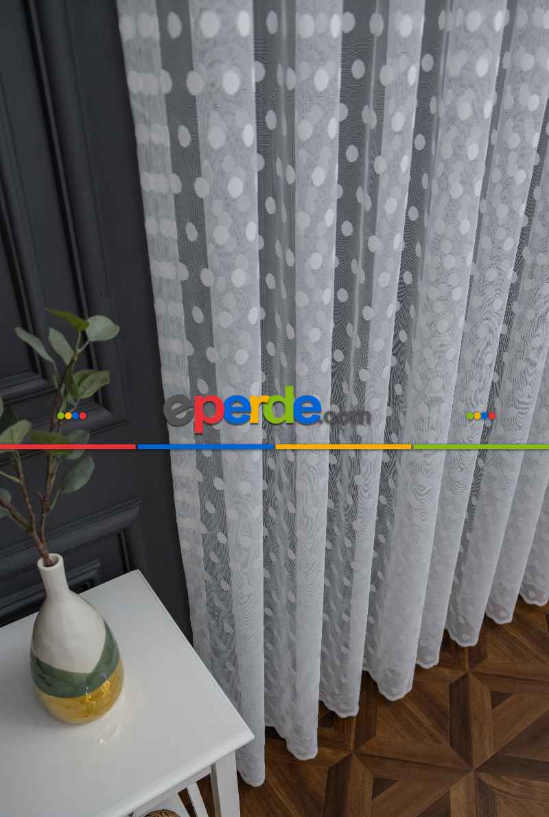 Puantiyeli Tül Noktalı Daire Desen Tül Perde