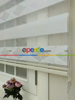 Zebra Perde - 2021 Damask Gümüş- Beyaz
