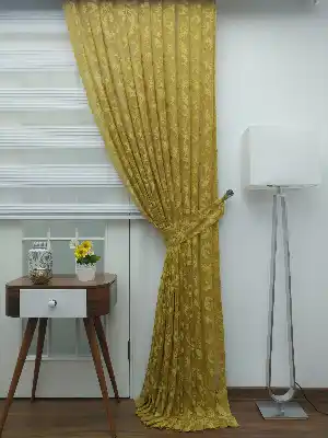 Sarı - Desenli Dantel Tül Fon Perde- Sarı