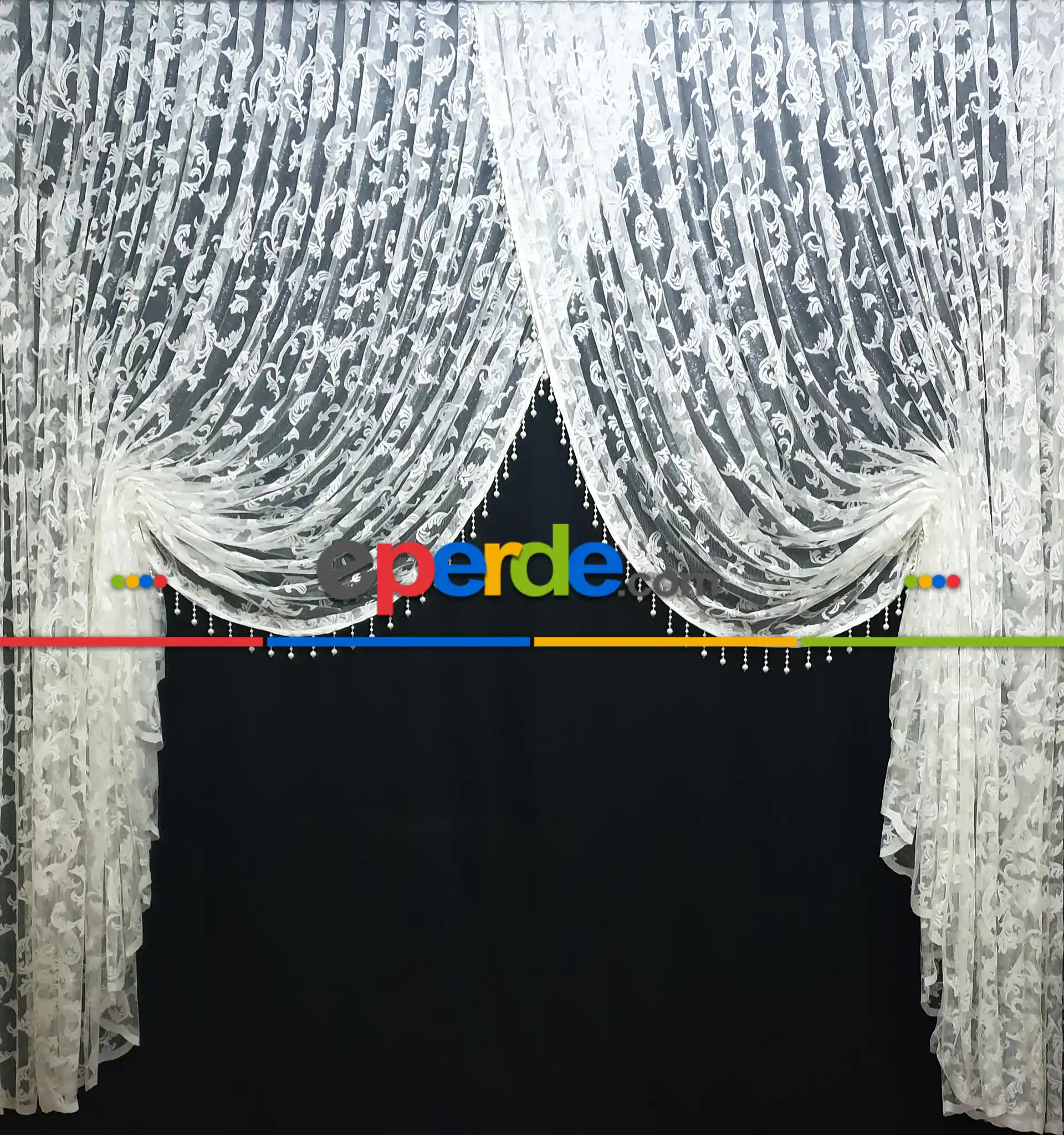 Salon Kuvaze Modeleri Şal Desen- Beyaz-Ekru