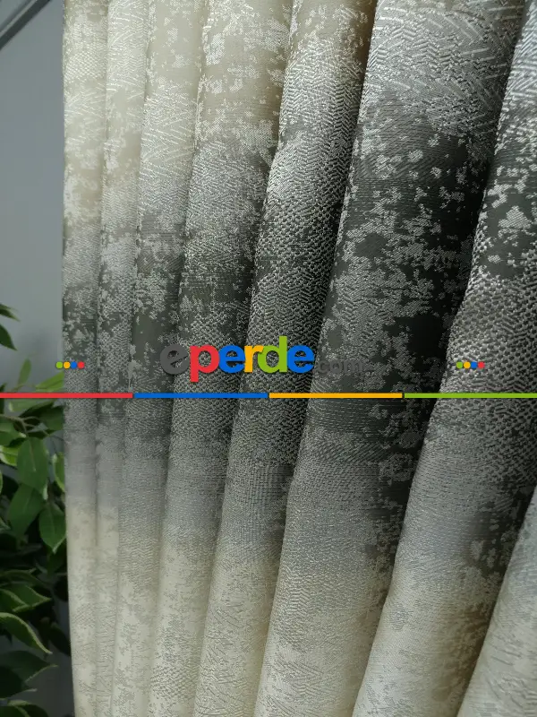 Patine Desenli Gökkuşagı Desen Jakar Fon Perde En- Gri