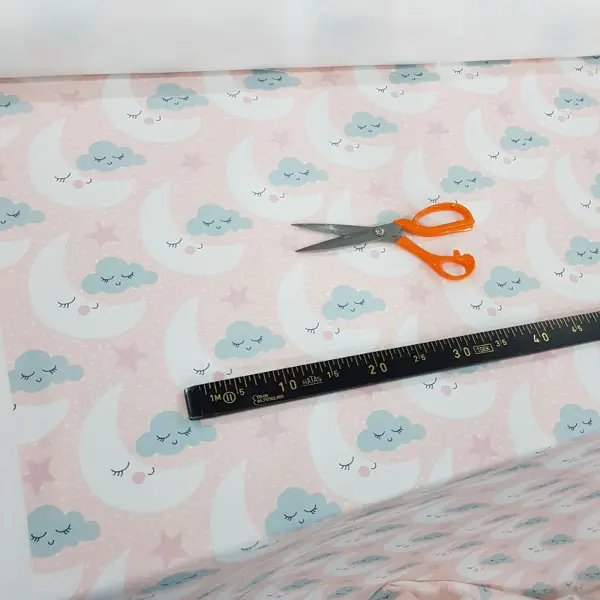 Bulut Ve Çocuk Odası Desenli Fon Perde K514 Kumaşı Kalındır Duck Bezi Değildir- Beyaz