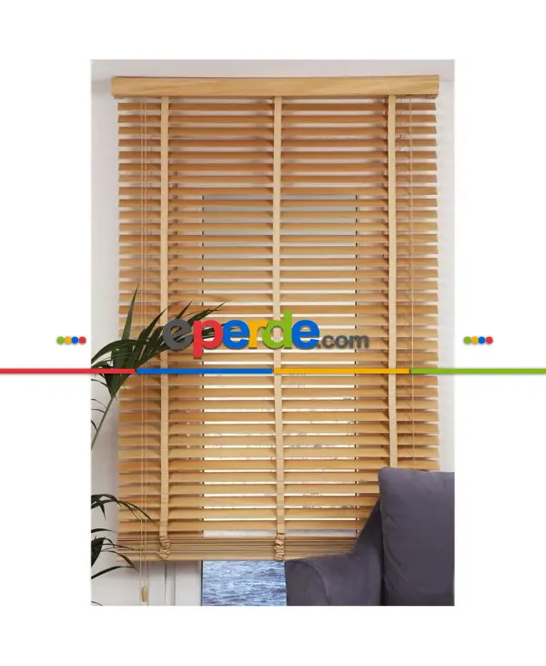 Mutfak 50 Mm Ahşap Görünümlü Kurdela Seçenekli Natural Renkli Jaluzi Perde - Alev Almaz - Sudan Etkilenmez