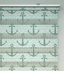 Bebek Odası Zebra Perde - Çapa Baskılı Zebra Perde- Beyaz-Su Yeşili