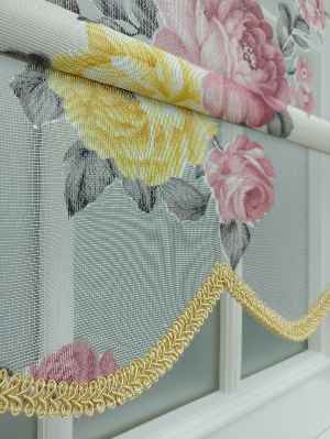 Sarı Pembe Çiçek Desenli Tül Stor Çiftli Sistem Perde- Sarı-pembe