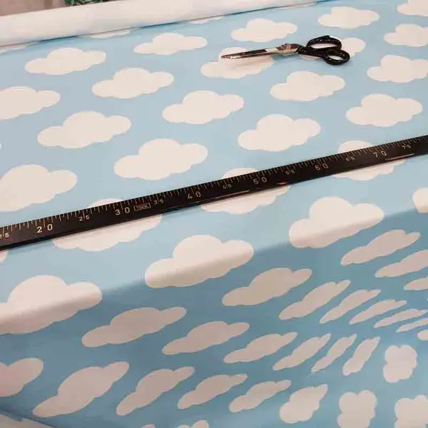Bulut Desenli Fon Perde Evm484-1 Kumaşı Kalındır Duck Bezi Değildir- Beyaz-Mavi Açık