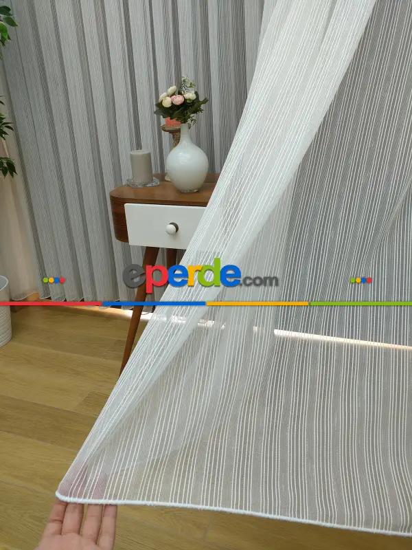 Boyuna Zincir Tül Perde- Ekru - Kurşunlu Tül