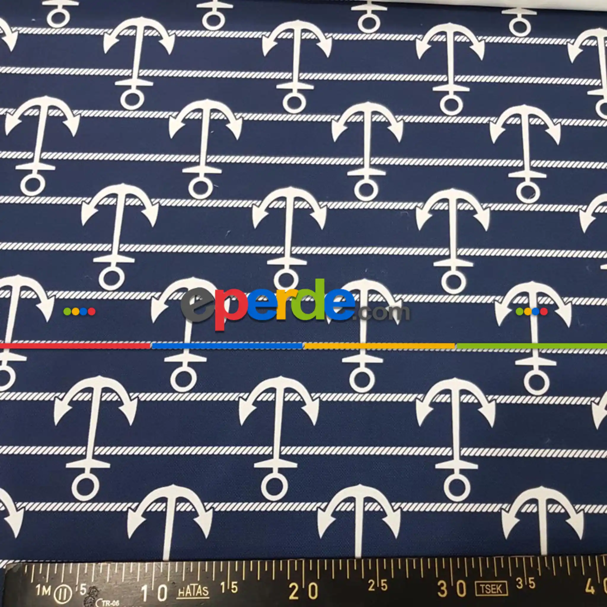 Çapa Marine Desenli Fon Perde Evm655 Kumaşı Kalındır Duck Bezi Değildir- Lacivert-Beyaz