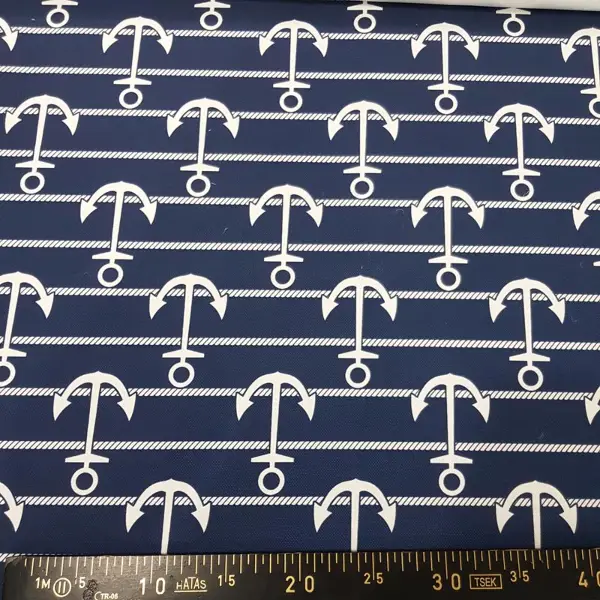 Çapa Marine Desenli Fon Perde Evm655 Kumaşı Kalındır Duck Bezi Değildir- Lacivert-Beyaz