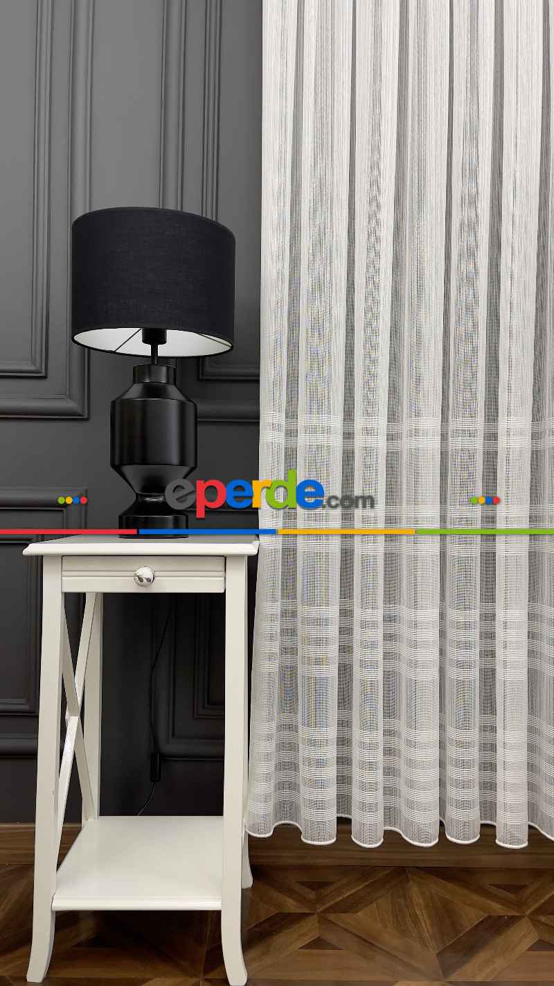 Oturma Odası - Premium Kalite Trend Perde Modelleri 2025 -enine Kumaş Bantlı Dokuma Tül Perde 02