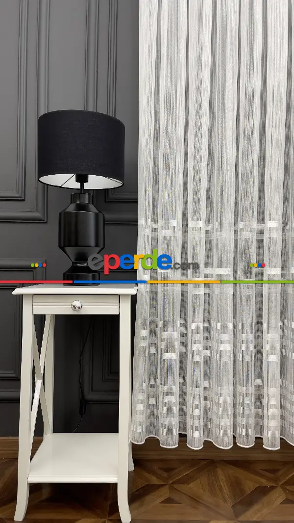 Salon - Premium Kalite Trend Perde Modelleri 2025 -enine Kumaş Bantlı Dokuma Tül Perde 02