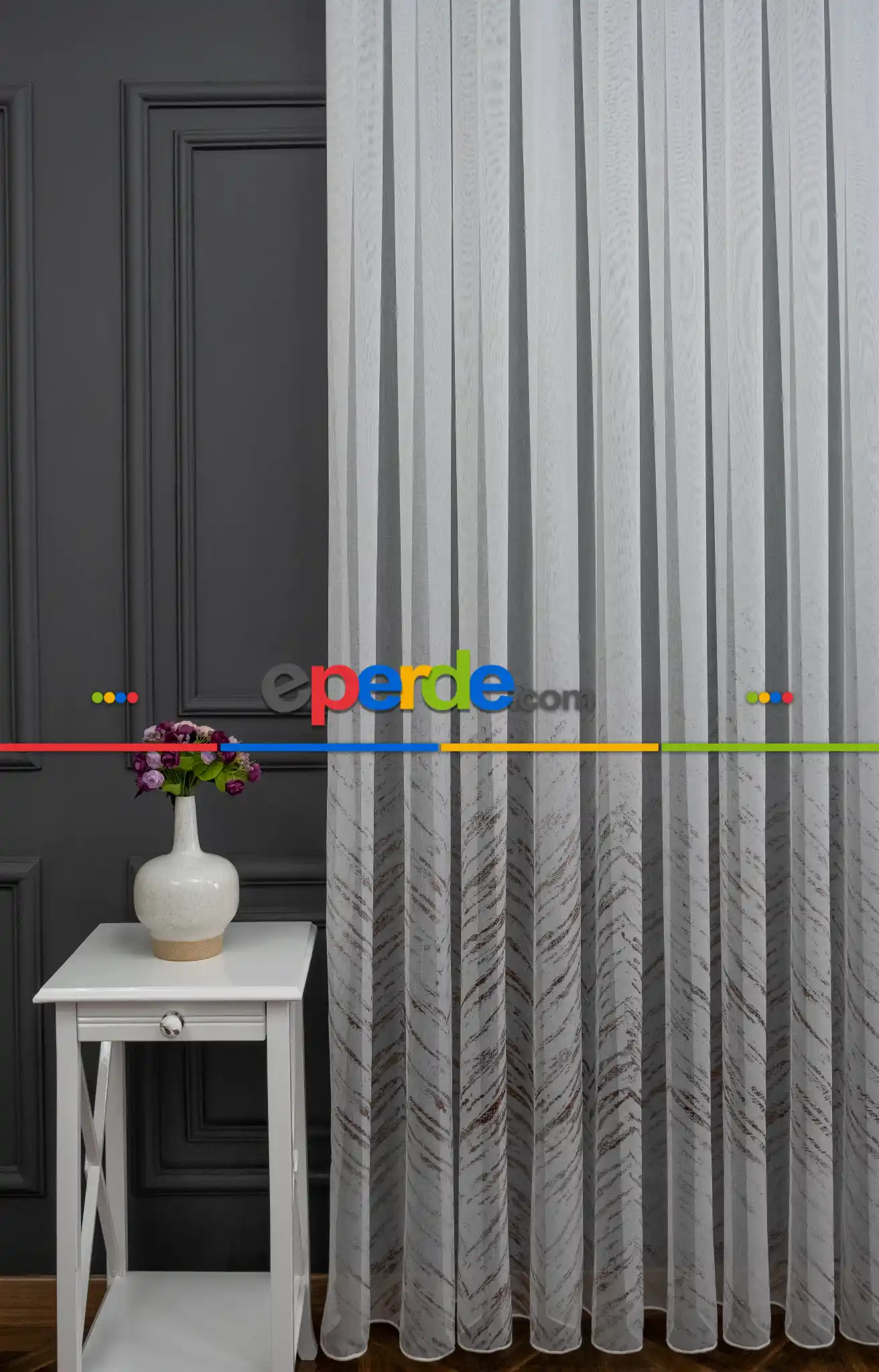 Salon Tül - Modern Bronz Varaklı Keten Tül Perde Yüksek Kalite