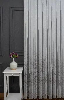 Salon Tül - Modern Bronz Varaklı Keten Tül Perde Yüksek Kalite