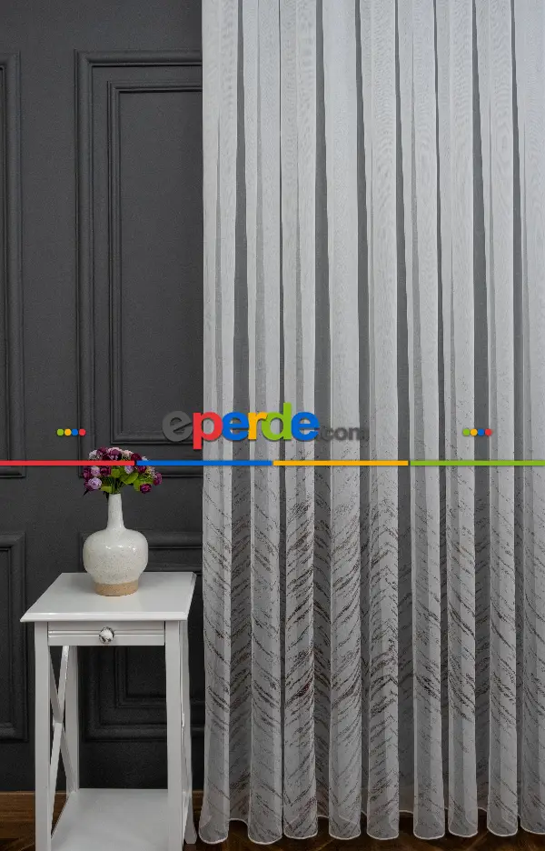 Salon Tül - Modern Bronz Varaklı Keten Tül Perde Yüksek Kalite