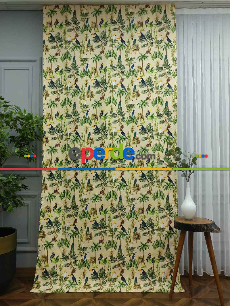 Mutfak Perdesi Kanat Fon Perde Desenli- Mavi