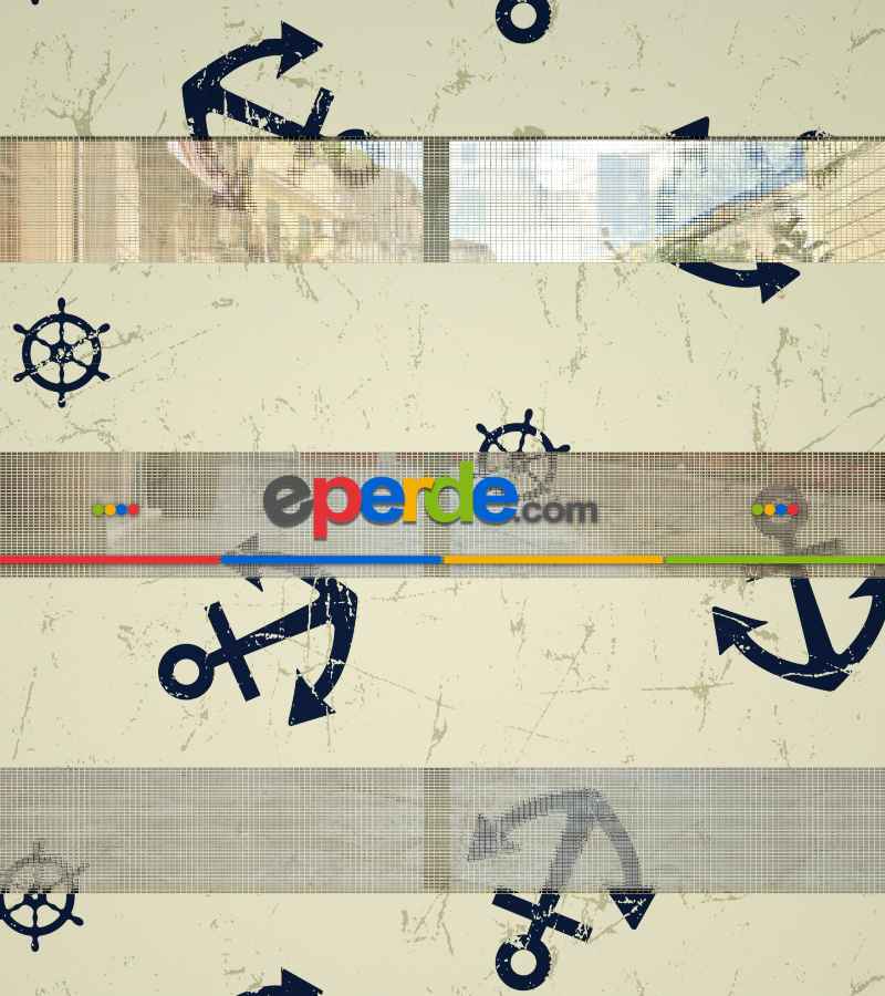 Bebek Odası Zebra Perde - Çapa Baskılı Zebra Perde- Lacivert-Kahve Açık