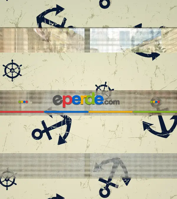 Bebek Odası Zebra Perde - Çapa Baskılı Zebra Perde- Lacivert-Kahve Açık