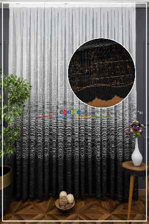 Hazır Ölçülü Çizgili Degrade Geçişli Modern Desenli Örme Tül - Siyah