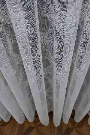 Fransız Dantel Tül - Çiçek Motifli - Ütü İstemez- Ekru