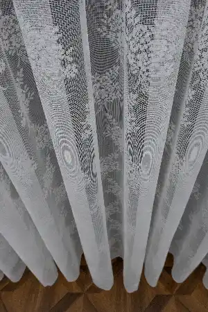 Fransız Dantel Tül - Çiçek Motifli - Ütü İstemez- Ekru
