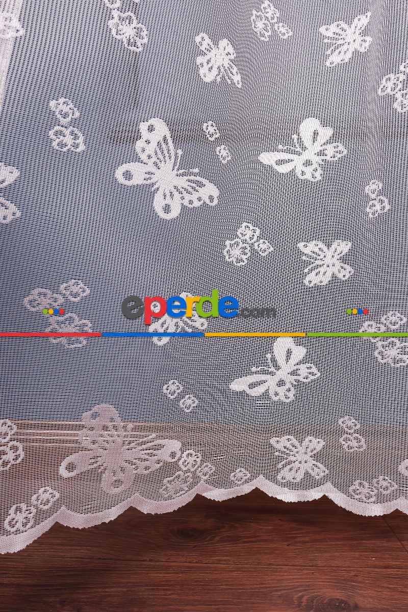 Kız Çocuk Ve Bebek Odası Tül - Pembe - Kelebek Desenli Örme Tül Perde