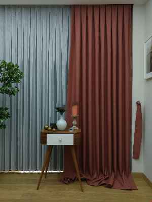 Keten Açık Kiremit Renk Düz Fon Perde- Kiremit Rengi