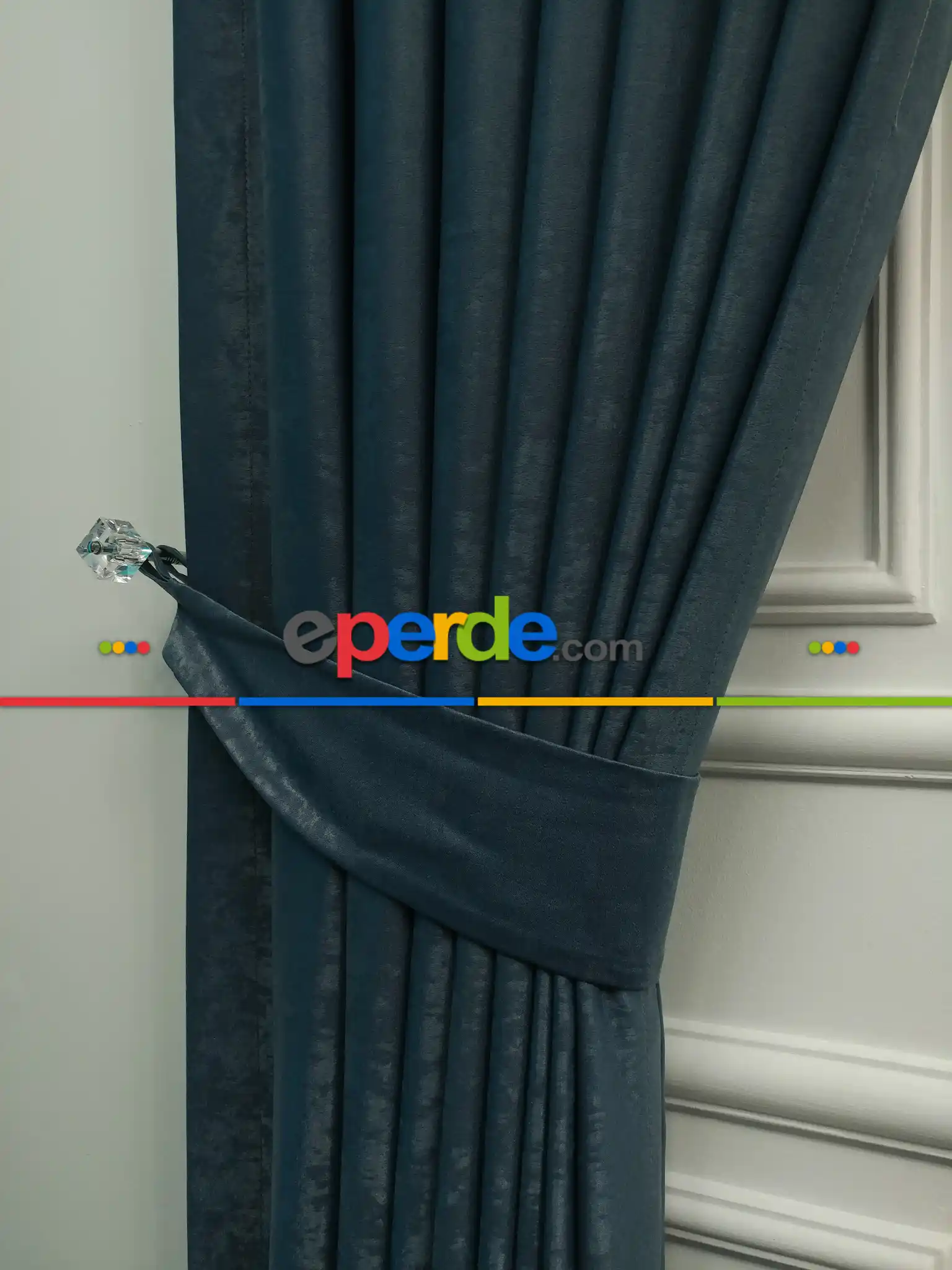 Salon - Soft Fon Perde İndigo Dökümlü En - Mavi Açık