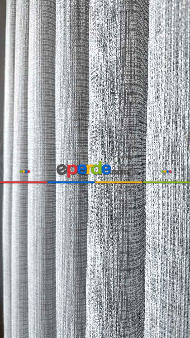 Açık Gri Özel Dokuma, Özel İplik Keten Düz Tül Perde - Ağır Gramajlı Premium
