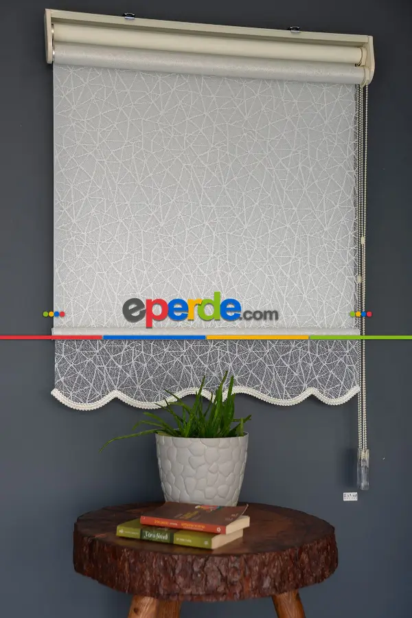 Halim Perdesan Dacuz-205 Beyaz Renk Etekli Veya Eteksiz Çift Mekanizmalı Tül Stor Perde