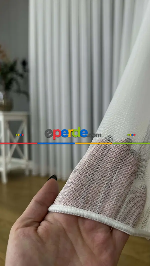 Mutfak Tül Yeni Sezon Vakko Bambu Dökümlü Düz Tül Perde