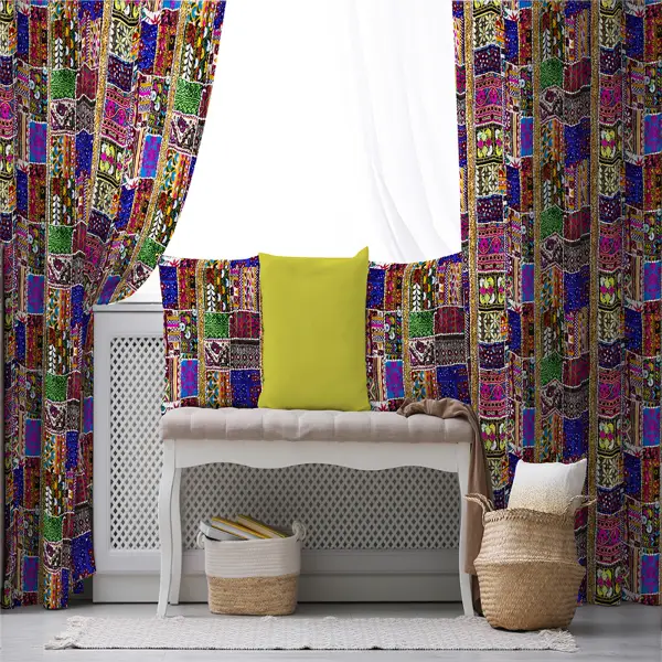 Etnik Kilim Desenli Fon Perde Evim553 Kumaşı Kalındır Duck Bezi Değildir- Mavi-beyaz