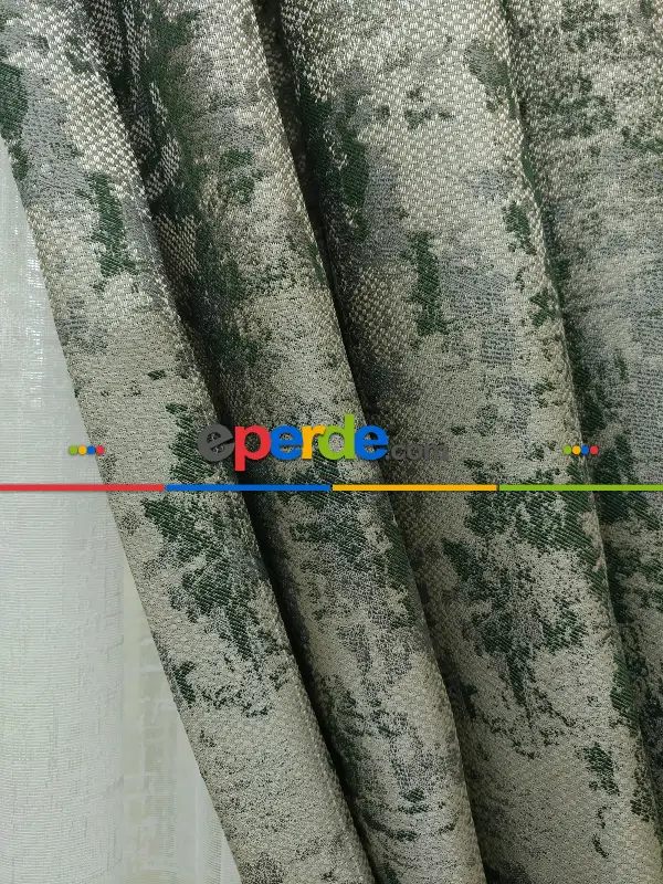 Salon Yeşil Bej Rengi Duz Jakar Fon Perde (150)- Yeşil Koyu Yeşil