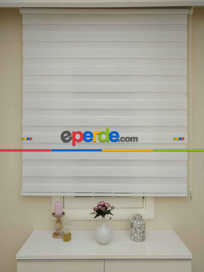 Mutfak Zebra Perde - Ekru Dar Düz Plise Zebra Perde Yüksek Kalite - Kornişe Kolay Montaj Ayağı Seçenekli - Standart Metal Kasalı