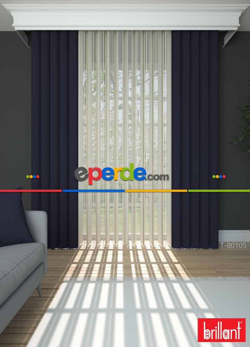 Brillant Akıllı Tül Perde Lacivert Renkli Tül Dikey Zebra Perde Düz 1. Kalite